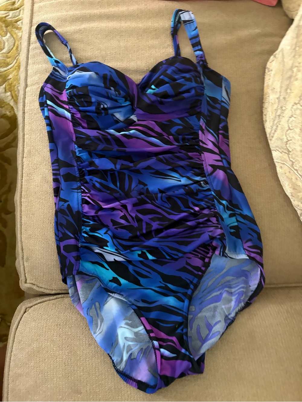 Vintage Miraclesuit Blue and Purple Printed Swimsuit